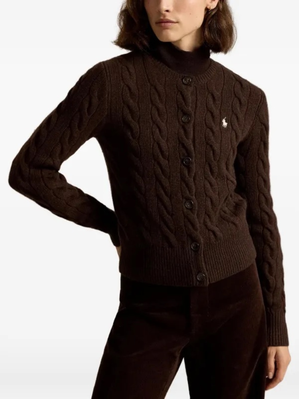 POLO Ralph Lauren Dark Brown Cable-Knit Wool-Cashmere Cardigan Women’s Size S